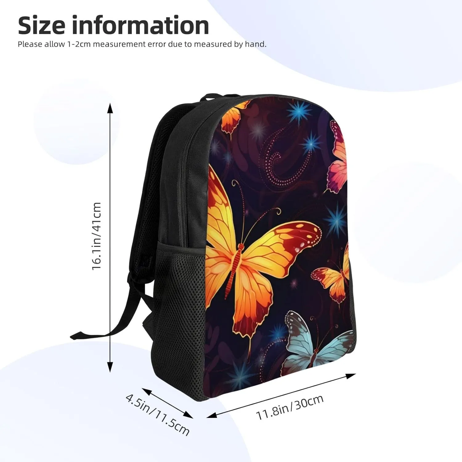 Laptop Backpack for Women Men Carry-on Backpack Butterfly Pattern Daypack Lightweight Travel Shoulder Bags