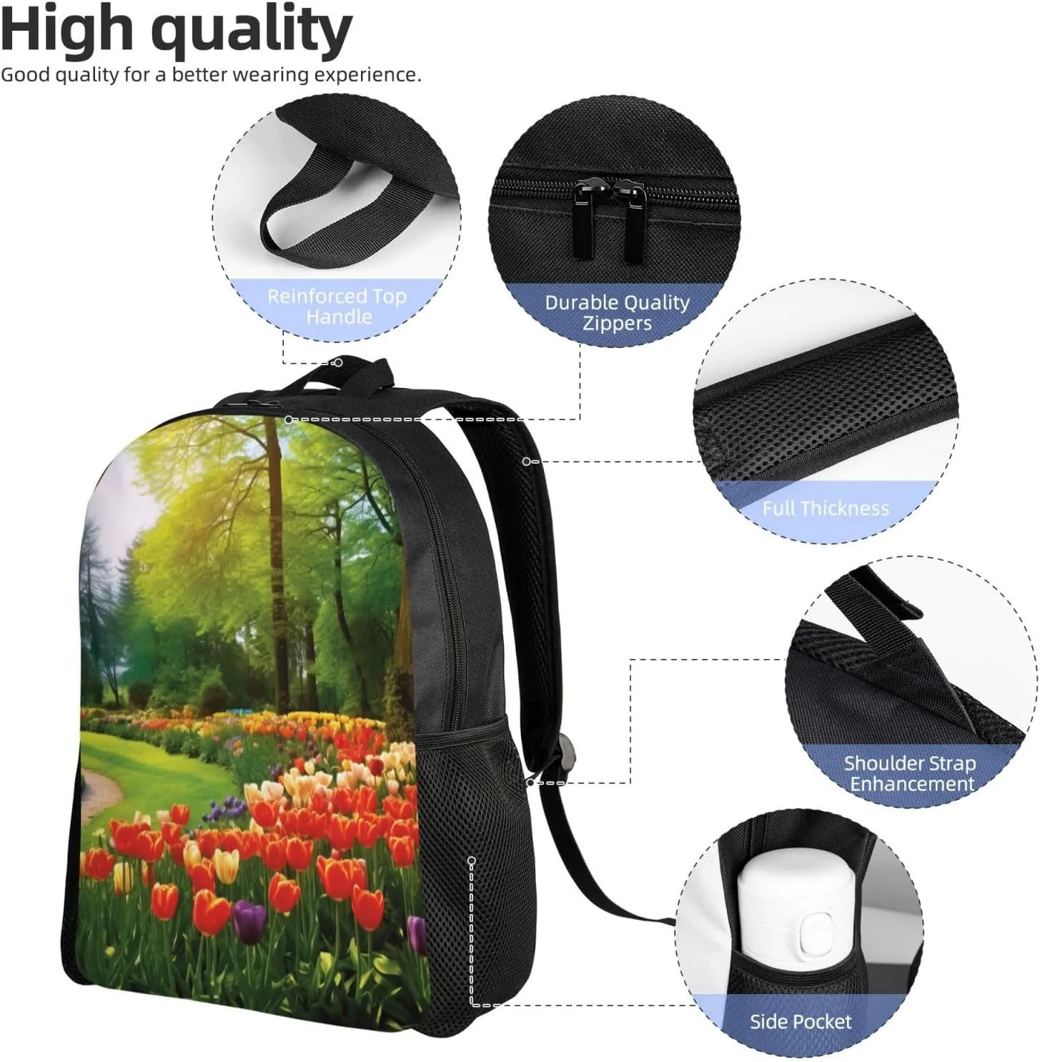 Laptop Backpack for Women Men Carry-on Backpack Colorful Tulip Flowers and Trees Daypack Lightweight Travel Shoulder Bags