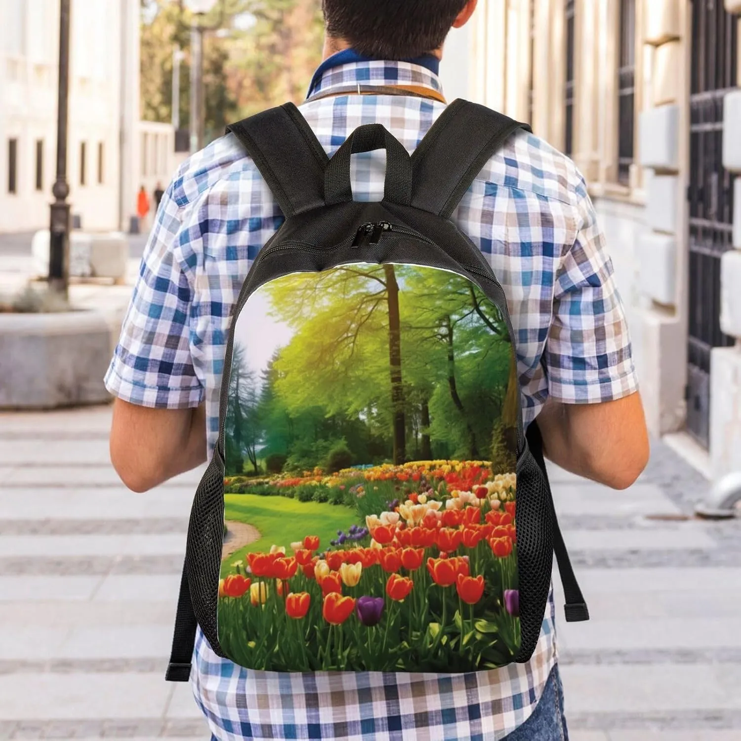 Laptop Backpack for Women Men Carry-on Backpack Colorful Tulip Flowers and Trees Daypack Lightweight Travel Shoulder Bags