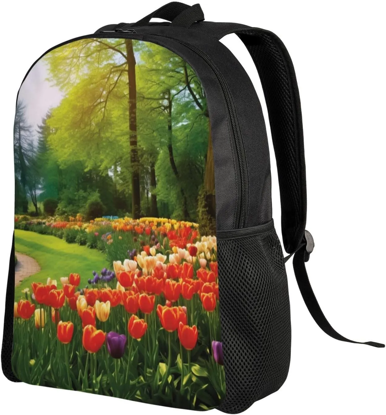 Laptop Backpack for Women Men Carry-on Backpack Colorful Tulip Flowers and Trees Daypack Lightweight Travel Shoulder Bags