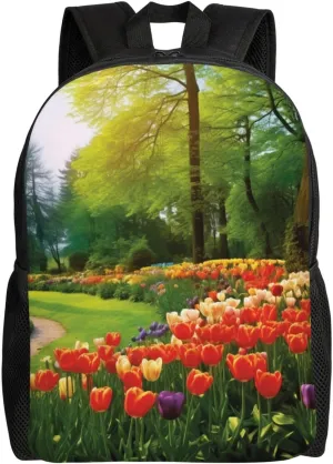 Laptop Backpack for Women Men Carry-on Backpack Colorful Tulip Flowers and Trees Daypack Lightweight Travel Shoulder Bags