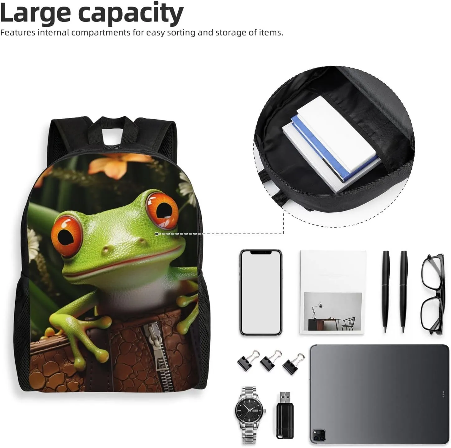 Laptop Backpack for Women Men Carry-on Backpack Frog Daypack Lightweight Travel Shoulder Bags