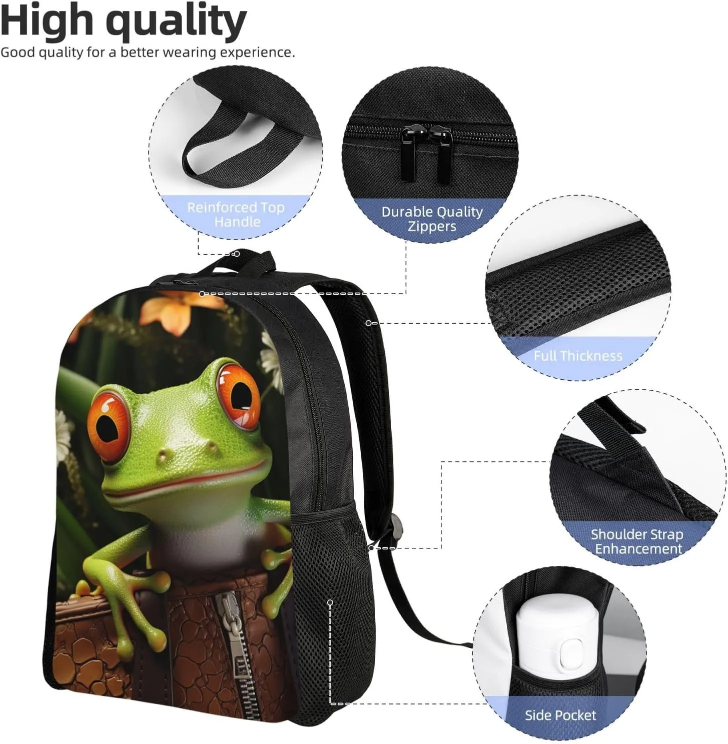 Laptop Backpack for Women Men Carry-on Backpack Frog Daypack Lightweight Travel Shoulder Bags