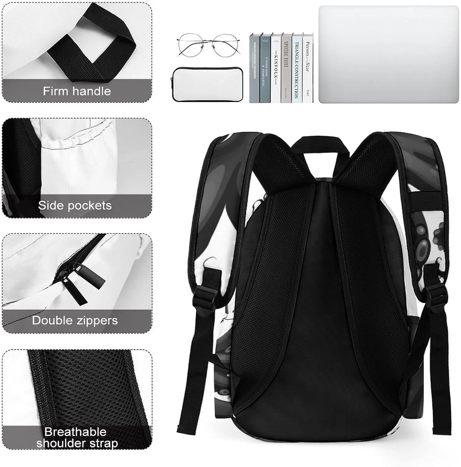 Laptop Backpack for Women Men Daypack Waterproof Classic Black Octopus Computer Bag Business Work Bag for Travel