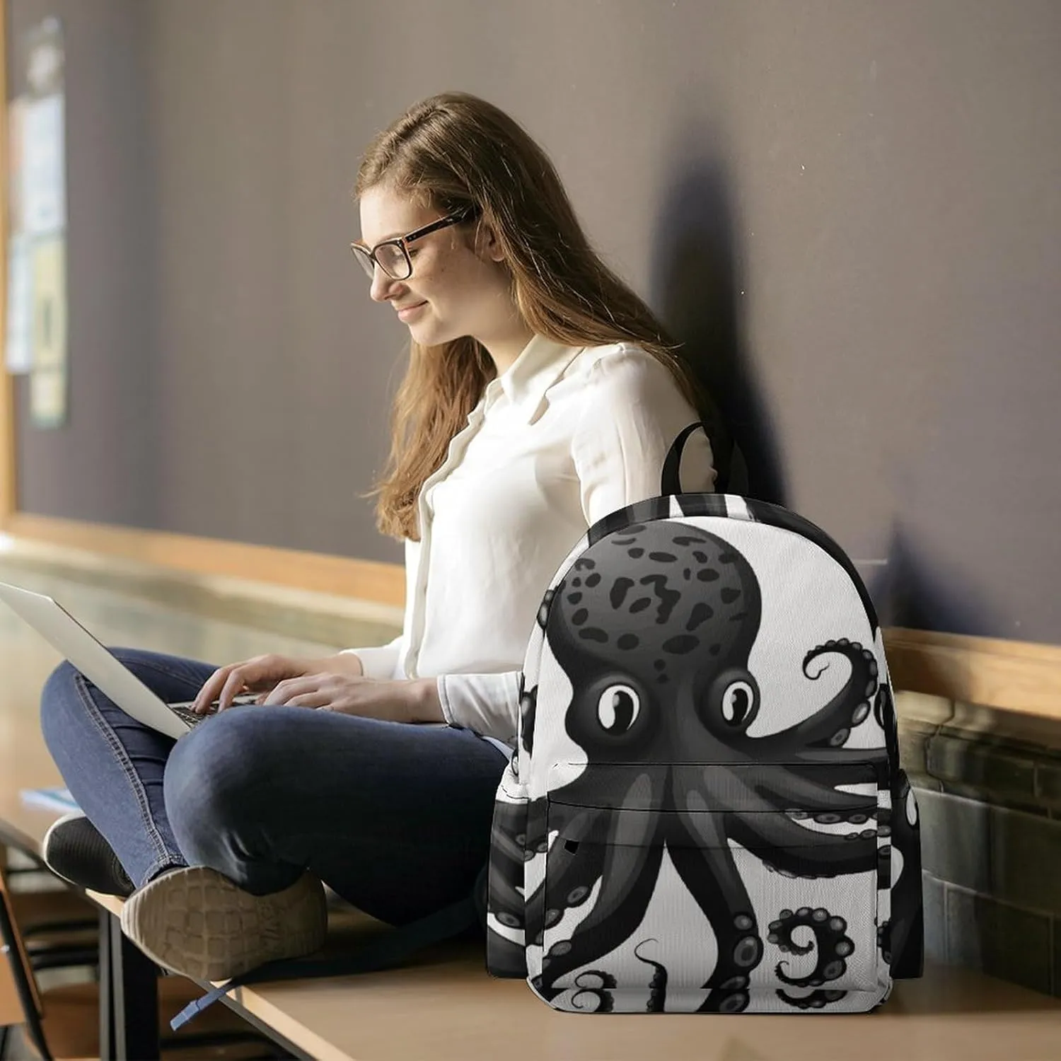 Laptop Backpack for Women Men Daypack Waterproof Classic Black Octopus Computer Bag Business Work Bag for Travel