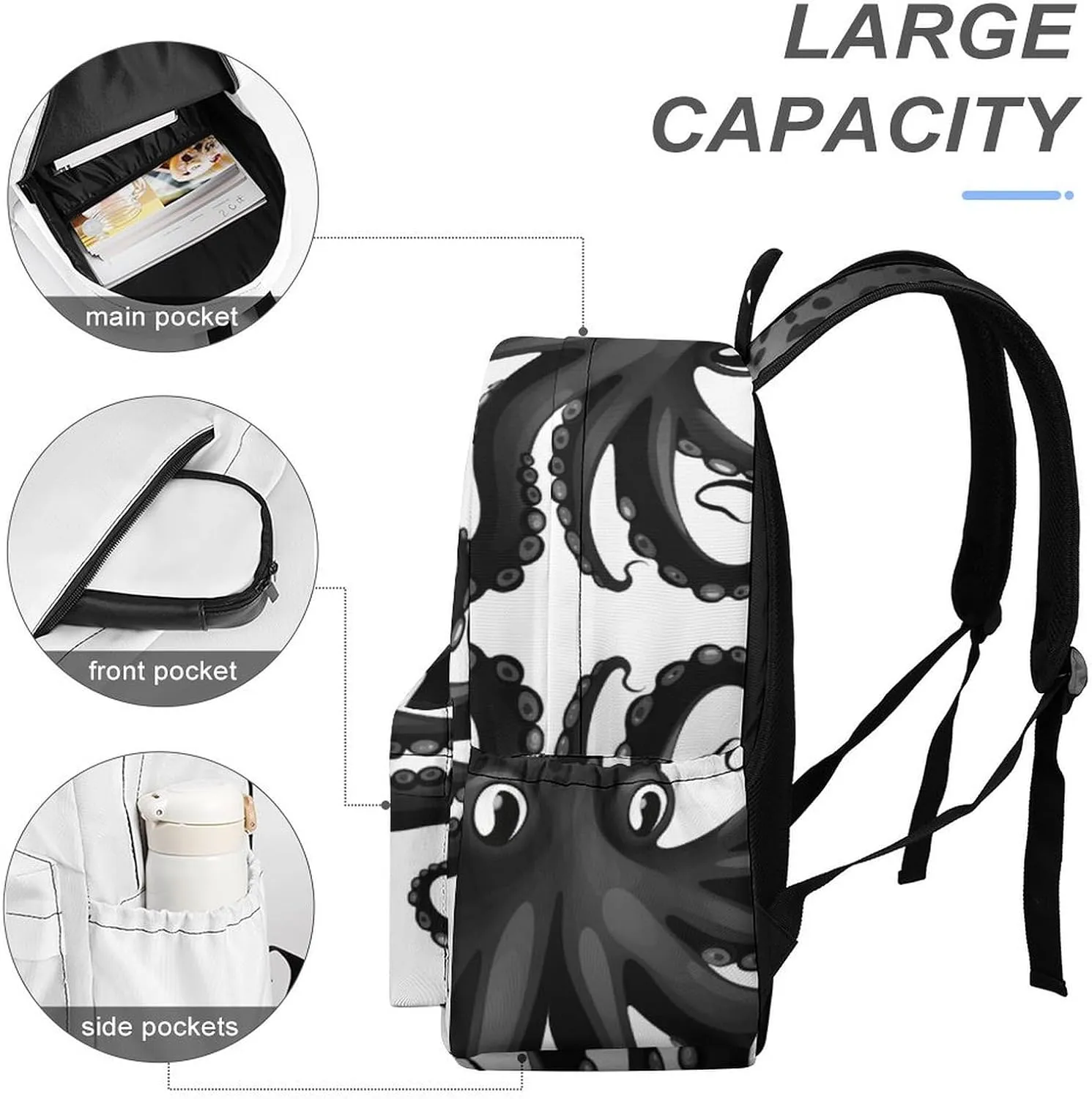 Laptop Backpack for Women Men Daypack Waterproof Classic Black Octopus Computer Bag Business Work Bag for Travel
