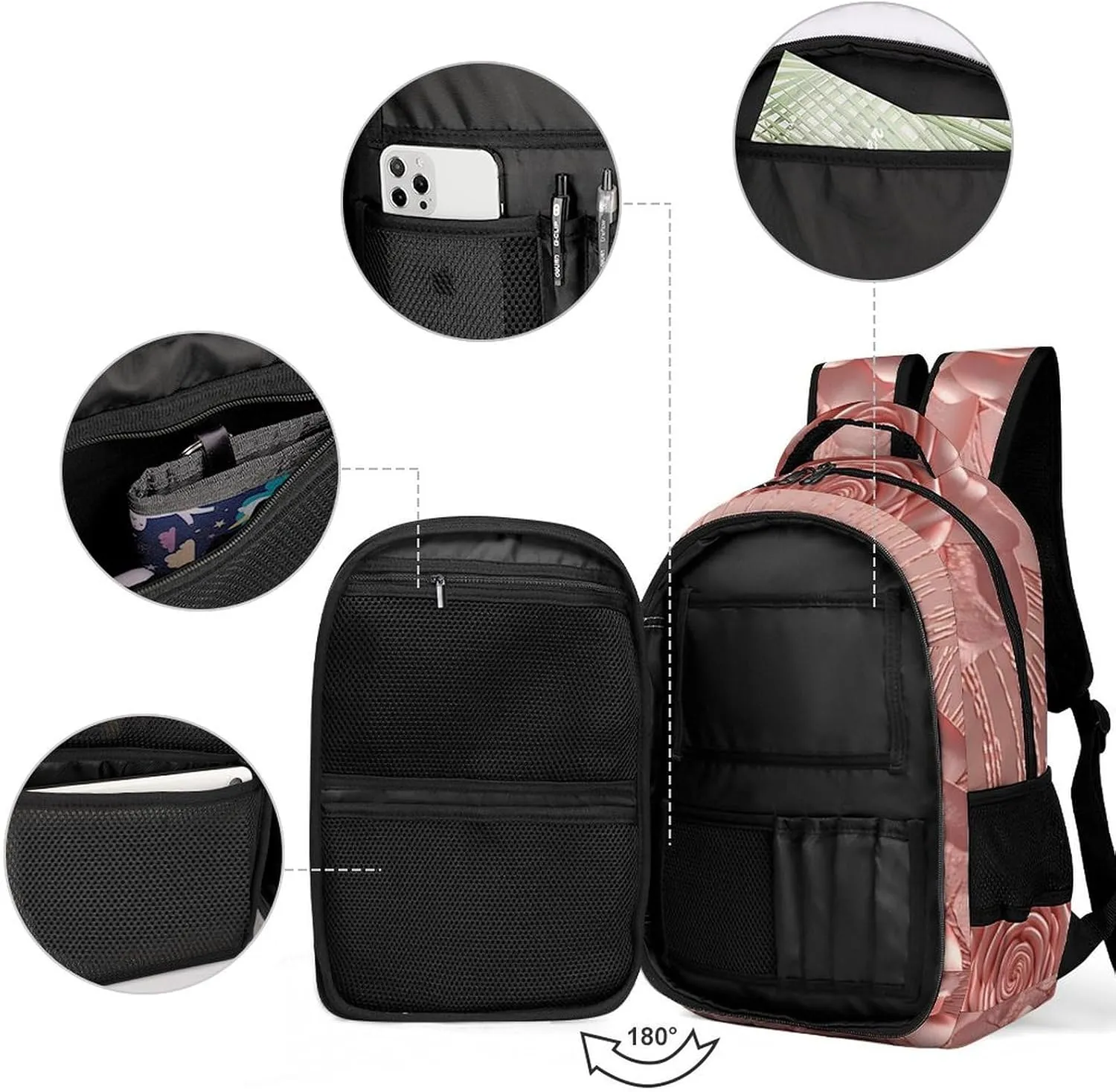 Laptop Backpack for Women Men Daypack Waterproof Rose Computer Bag Business Work Bag for Travel