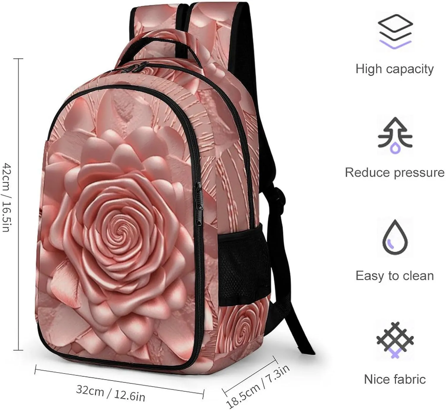 Laptop Backpack for Women Men Daypack Waterproof Rose Computer Bag Business Work Bag for Travel