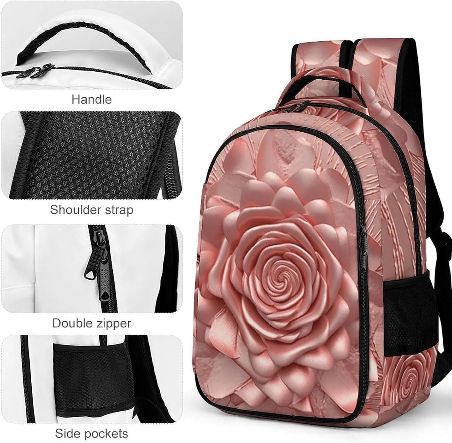 Laptop Backpack for Women Men Daypack Waterproof Rose Computer Bag Business Work Bag for Travel