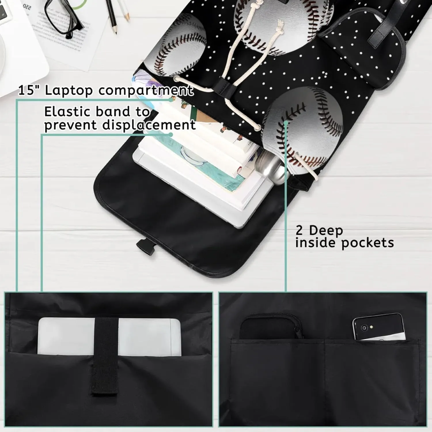 Laptop Backpacks Baseball Sport Theme Travel Backpack for Women Work Backpack Computer Bag for Business Travel Fits 15 Inch Laptop