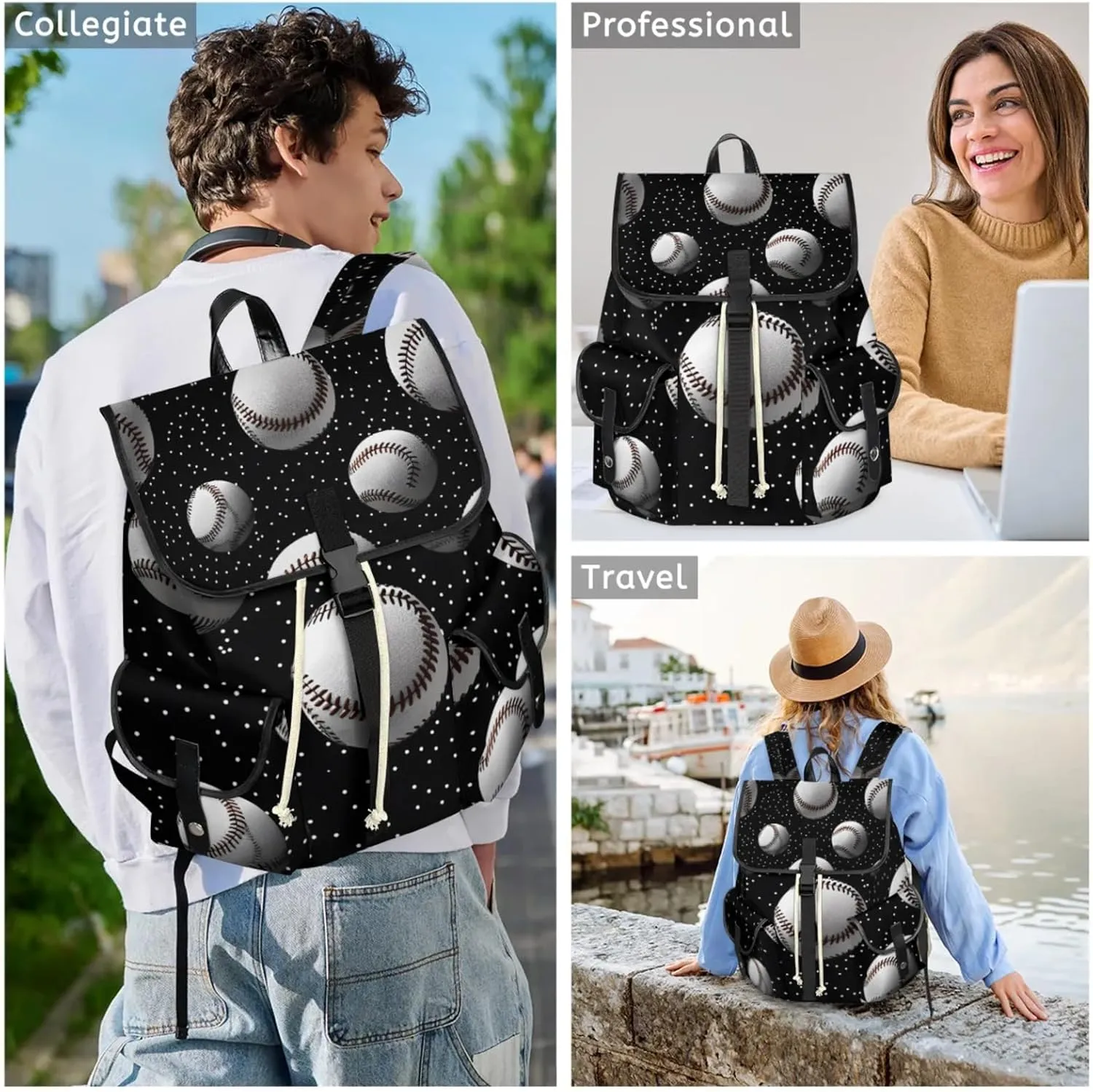 Laptop Backpacks Baseball Sport Theme Travel Backpack for Women Work Backpack Computer Bag for Business Travel Fits 15 Inch Laptop
