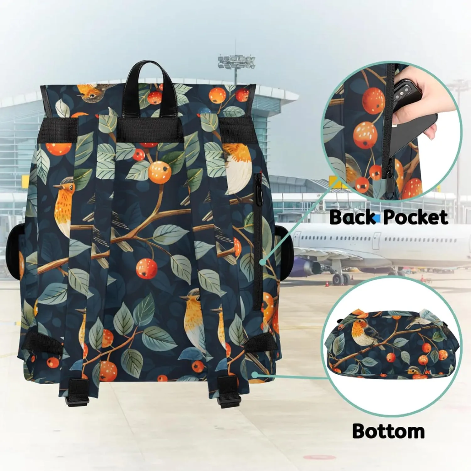 Laptop Backpacks Birds Berry Leaf Travel Backpack for Women Work Backpack Computer Bag for Business Travel Fits 15 Inch Laptop