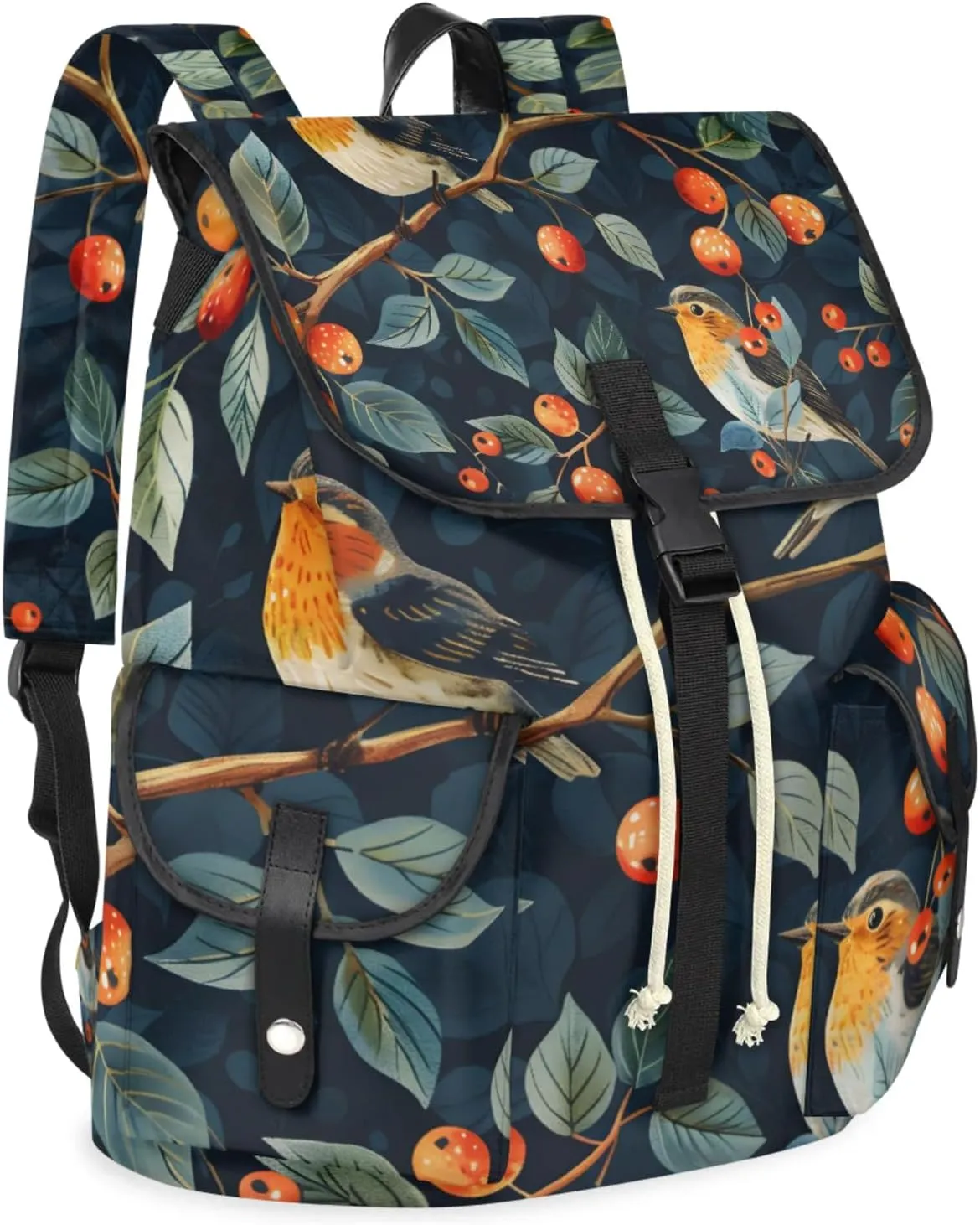 Laptop Backpacks Birds Berry Leaf Travel Backpack for Women Work Backpack Computer Bag for Business Travel Fits 15 Inch Laptop