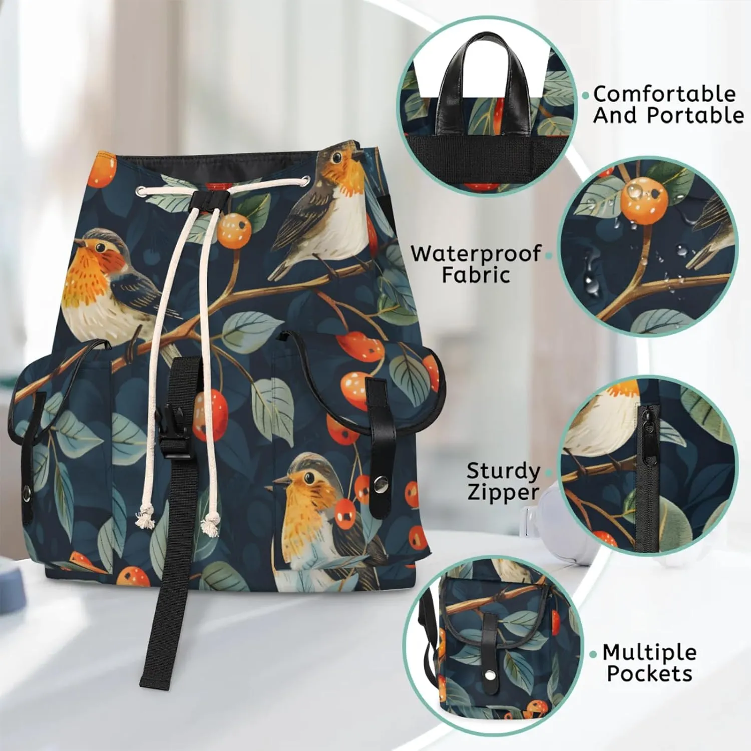 Laptop Backpacks Birds Berry Leaf Travel Backpack for Women Work Backpack Computer Bag for Business Travel Fits 15 Inch Laptop