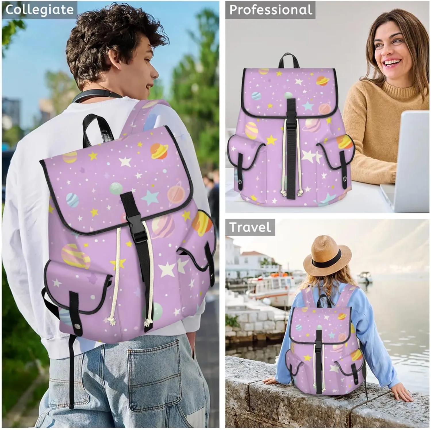 Laptop Backpacks Cartoon Planets Stars Travel Backpack for Women Work Backpack Computer Bag for Business Travel Fits 15 Inch Laptop