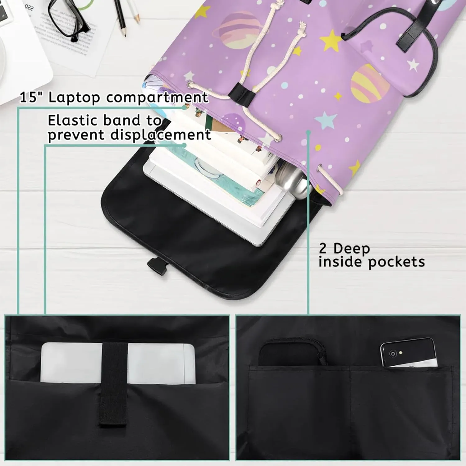 Laptop Backpacks Cartoon Planets Stars Travel Backpack for Women Work Backpack Computer Bag for Business Travel Fits 15 Inch Laptop