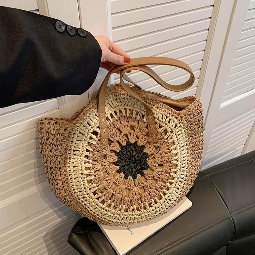 Large capacity Bag Exquisite Straw - woven Round Handbag: Unlock a New Fashionable Pose for Outings Ladies shoulder Bag