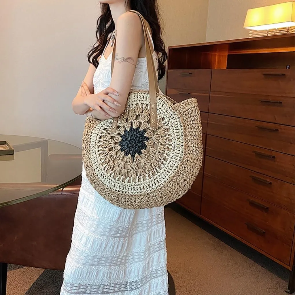 Large capacity Bag Exquisite Straw - woven Round Handbag: Unlock a New Fashionable Pose for Outings Ladies shoulder Bag