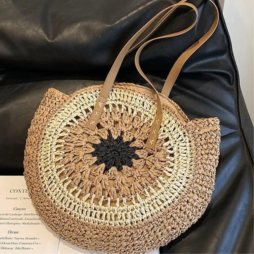 Large capacity Bag Exquisite Straw - woven Round Handbag: Unlock a New Fashionable Pose for Outings Ladies shoulder Bag