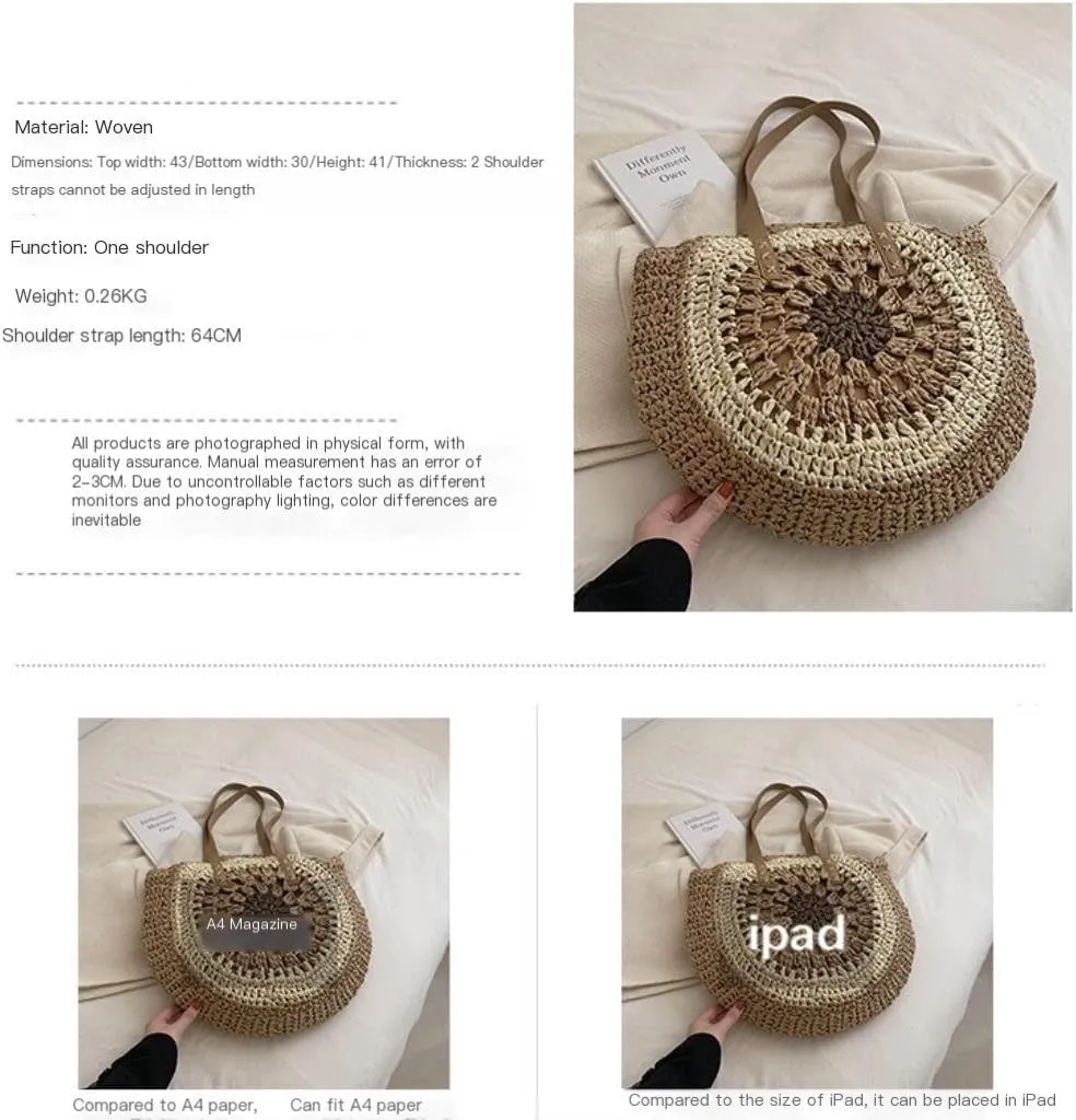Large capacity Bag Exquisite Straw - woven Round Handbag: Unlock a New Fashionable Pose for Outings Ladies shoulder Bag