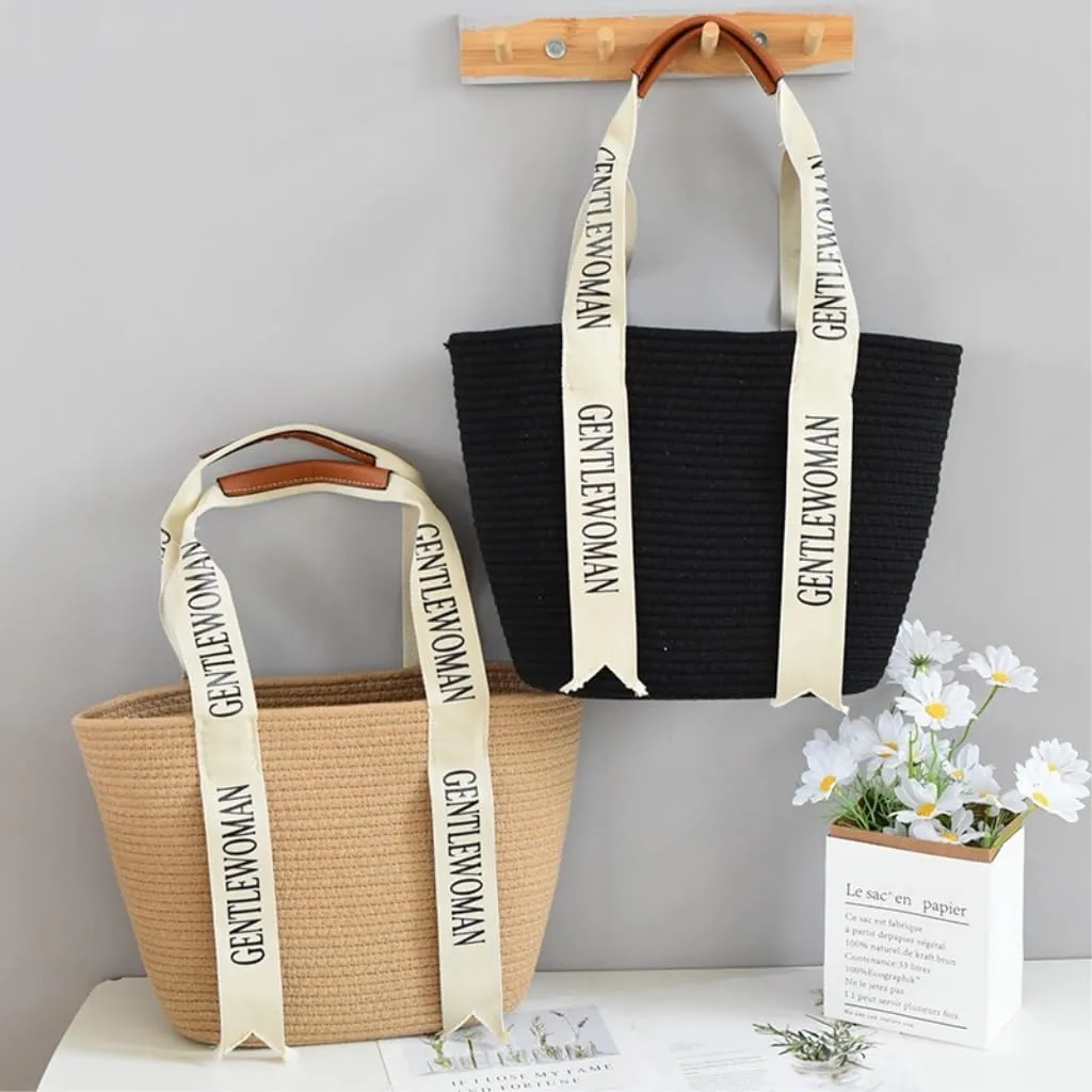 Large capacity Bag Stylish Letter - printed Straw Handbag: Lead the Trend of Fashionable Outings Ladies shoulder Bag