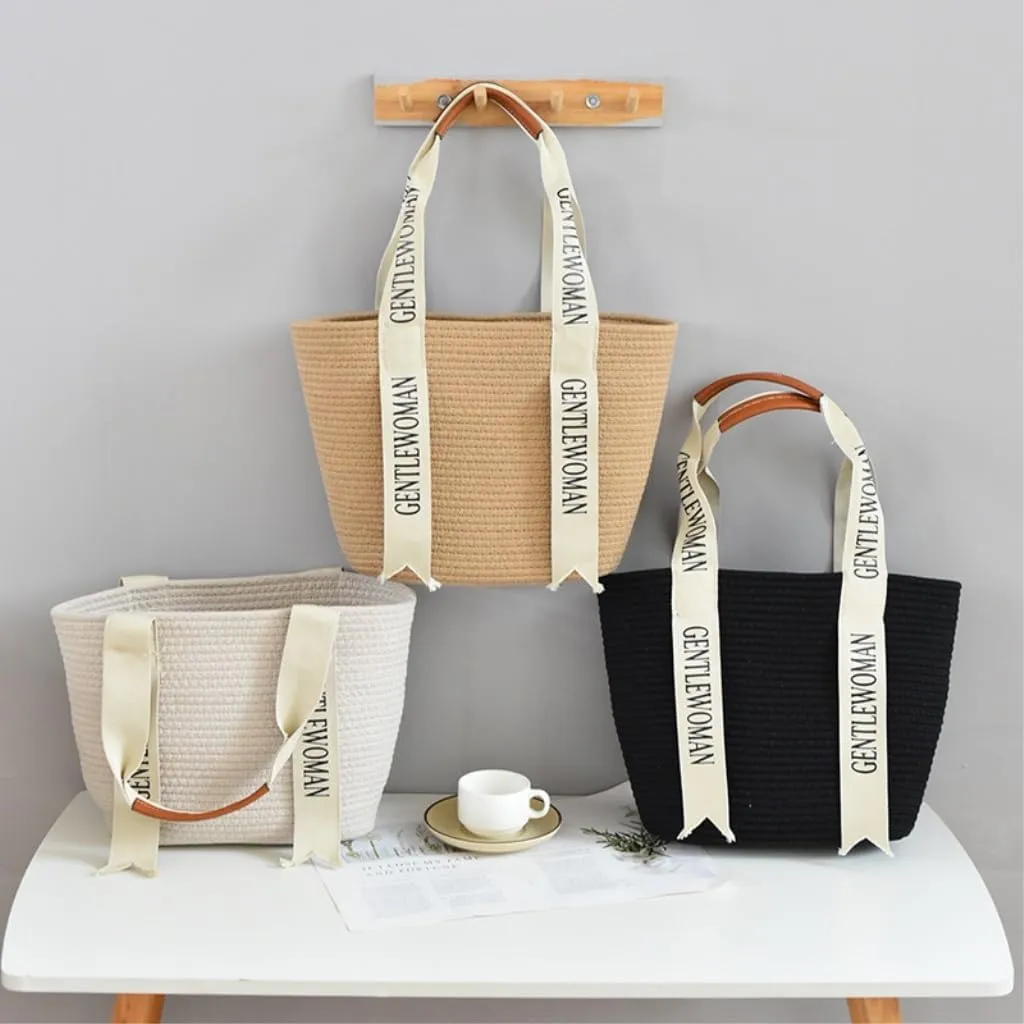 Large capacity Bag Stylish Letter - printed Straw Handbag: Lead the Trend of Fashionable Outings Ladies shoulder Bag