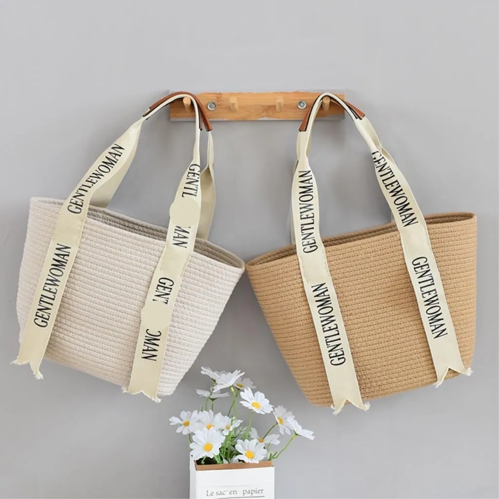 Large capacity Bag Stylish Letter - printed Straw Handbag: Lead the Trend of Fashionable Outings Ladies shoulder Bag