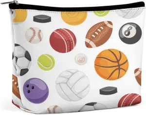 Large Capacity Cosmetic Bag Makeup Bag, Travel Pouch Make Up Purse Toiletry Storge Bag for Women (American Rugby Football Baseball Softball Bas)