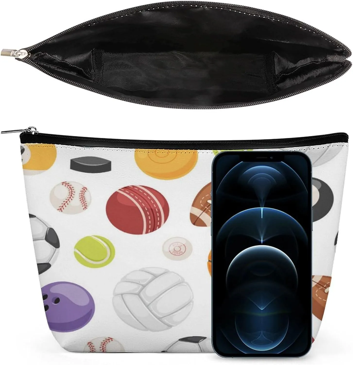 Large Capacity Cosmetic Bag Makeup Bag, Travel Pouch Make Up Purse Toiletry Storge Bag for Women (American Rugby Football Baseball Softball Bas)