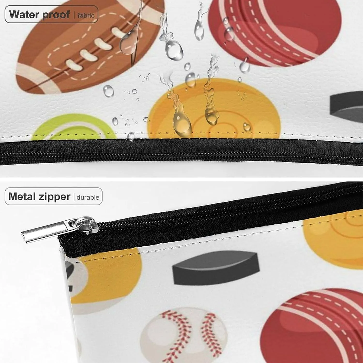 Large Capacity Cosmetic Bag Makeup Bag, Travel Pouch Make Up Purse Toiletry Storge Bag for Women (American Rugby Football Baseball Softball Bas)