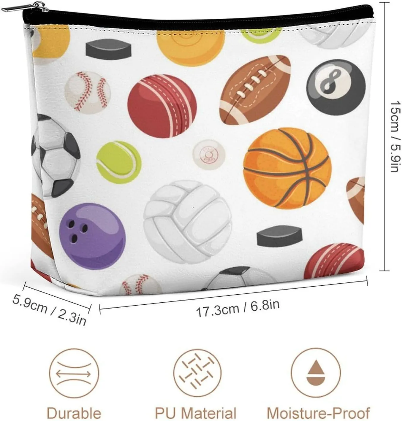 Large Capacity Cosmetic Bag Makeup Bag, Travel Pouch Make Up Purse Toiletry Storge Bag for Women (American Rugby Football Baseball Softball Bas)