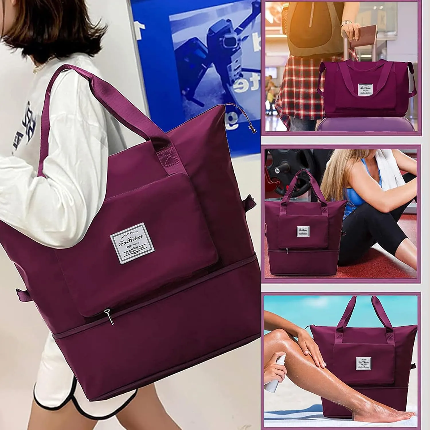 Large Capacity Travel Bag, Foldable Travel Bag, Expandable Travel Duffel Bag, Collapsible Waterproof Large Capacity Travel Handbag, Overnight Bag for Women and Man