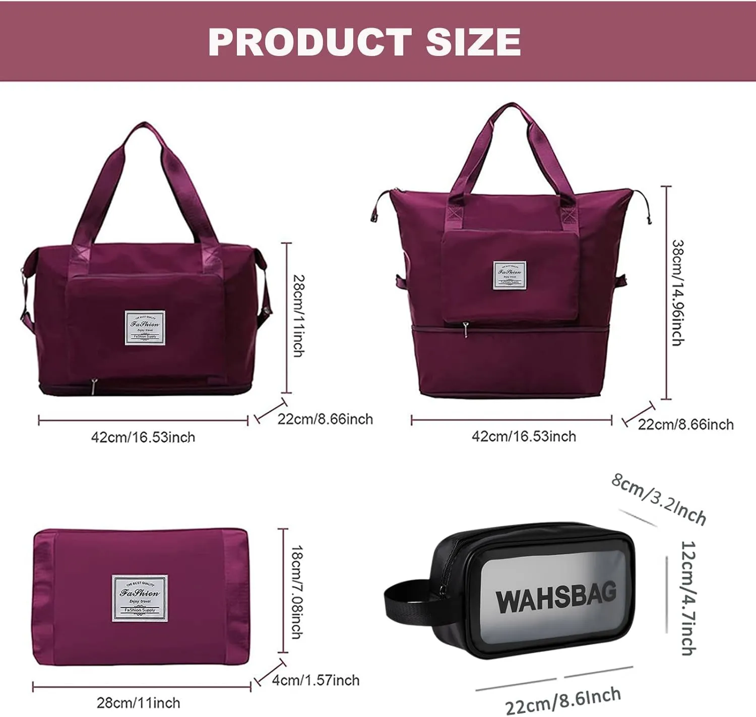 Large Capacity Travel Bag, Foldable Travel Bag, Expandable Travel Duffel Bag, Collapsible Waterproof Large Capacity Travel Handbag, Overnight Bag for Women and Man