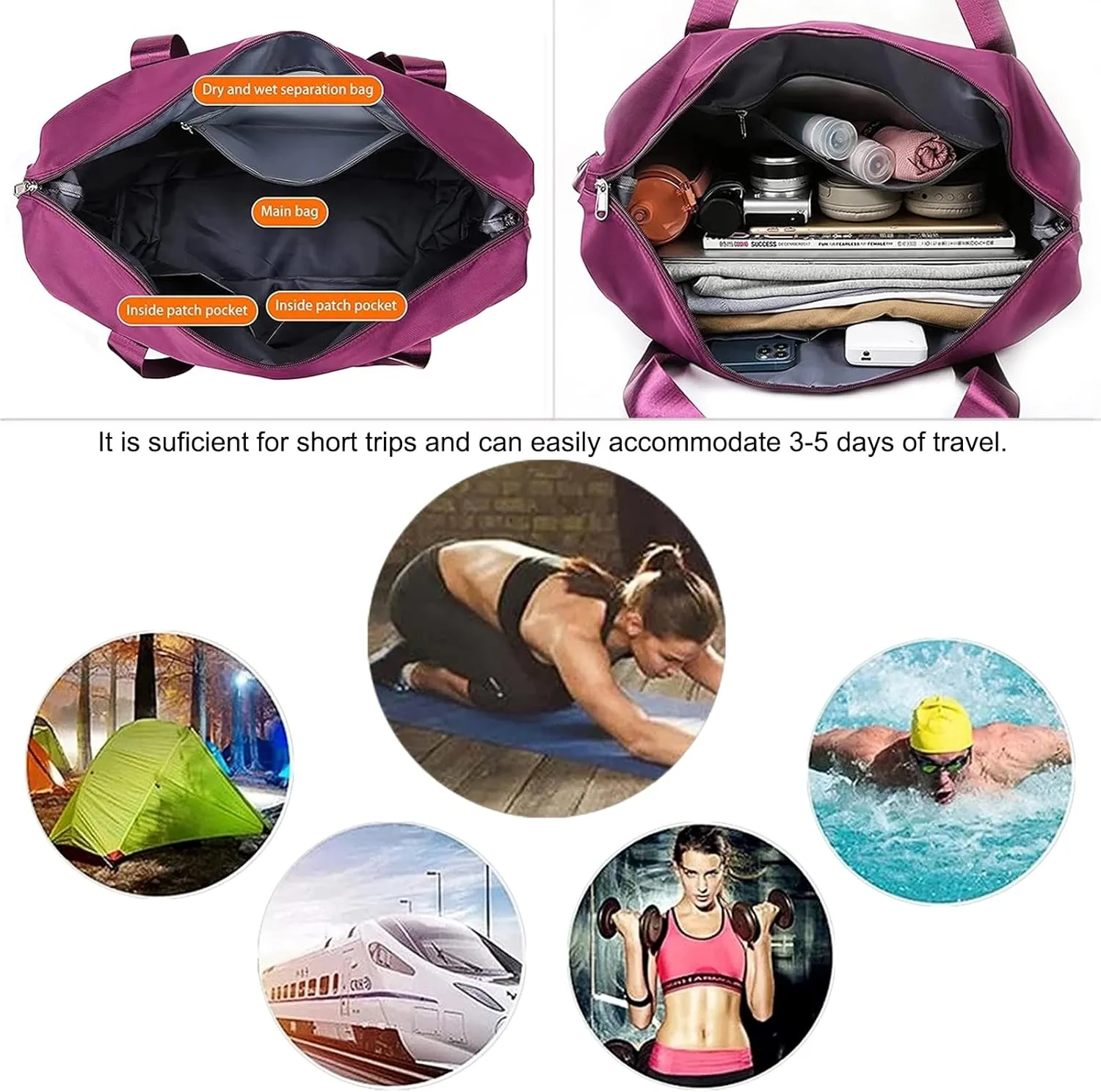 Large Capacity Travel Bag, Foldable Travel Bag, Expandable Travel Duffel Bag, Collapsible Waterproof Large Capacity Travel Handbag, Overnight Bag for Women and Man