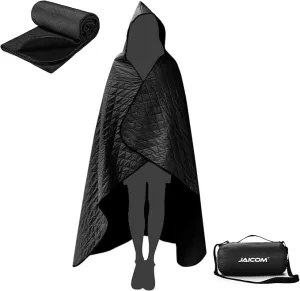 Large Outdoor Blanket, Camping Blankets for Cold Weather, Waterproof Windproof Hooded Stadium Blanket (79”x55”) Quilted with Extra Thick Fleece, Great for Camping, Picnic, Beach, Car, Dogs