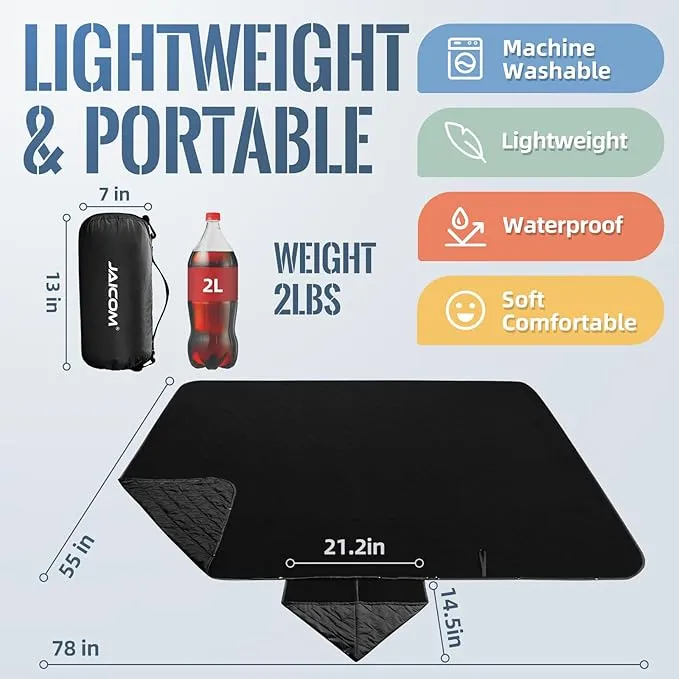 Large Outdoor Blanket, Camping Blankets for Cold Weather, Waterproof Windproof Hooded Stadium Blanket (79”x55”) Quilted with Extra Thick Fleece, Great for Camping, Picnic, Beach, Car, Dogs