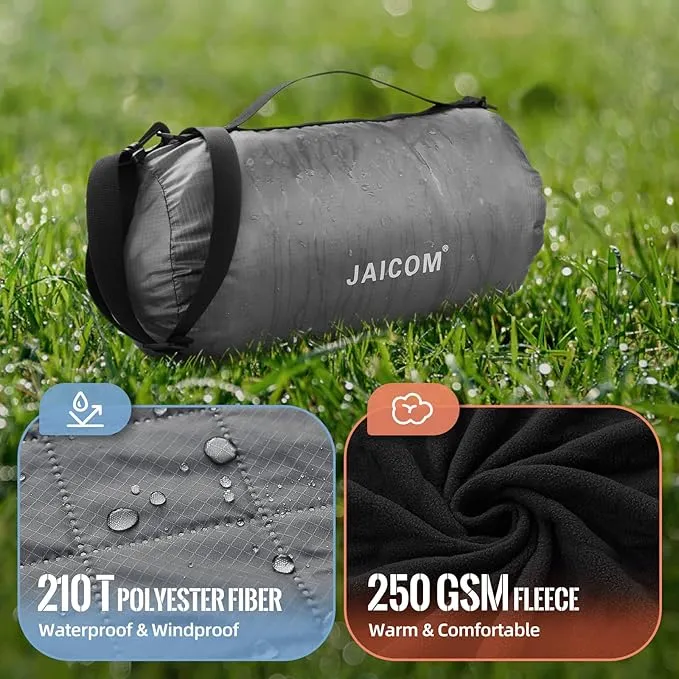 Large Outdoor Blanket, Camping Blankets for Cold Weather, Waterproof Windproof Hooded Stadium Blanket (79”x55”) Quilted with Extra Thick Fleece, Great for Camping, Picnic, Beach, Car, Dogs