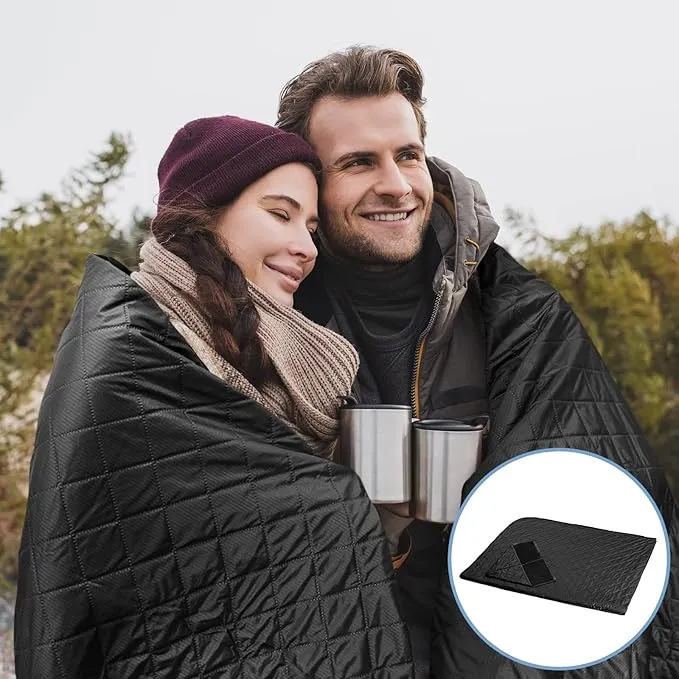 Large Outdoor Blanket, Camping Blankets for Cold Weather, Waterproof Windproof Hooded Stadium Blanket (79”x55”) Quilted with Extra Thick Fleece, Great for Camping, Picnic, Beach, Car, Dogs