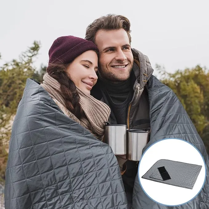 Large Outdoor Blanket, Camping Blankets for Cold Weather, Waterproof Windproof Hooded Stadium Blanket (79”x55”) Quilted with Extra Thick Fleece, Great for Camping, Picnic, Beach, Car, Dogs