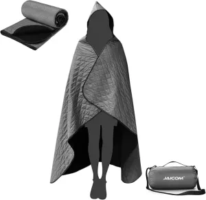 Large Outdoor Blanket, Camping Blankets for Cold Weather, Waterproof Windproof Hooded Stadium Blanket (79”x55”) Quilted with Extra Thick Fleece, Great for Camping, Picnic, Beach, Car, Dogs