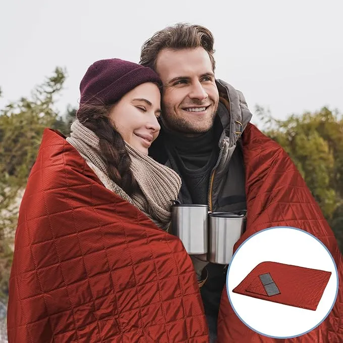 Large Outdoor Blanket, Camping Blankets for Cold Weather, Waterproof Windproof Hooded Stadium Blanket (79”x55”) Quilted with Extra Thick Fleece, Great for Camping, Picnic, Beach, Car, Dogs