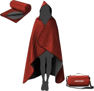 Large Outdoor Blanket, Camping Blankets for Cold Weather, Waterproof Windproof Hooded Stadium Blanket (79”x55”) Quilted with Extra Thick Fleece, Great for Camping, Picnic, Beach, Car, Dogs