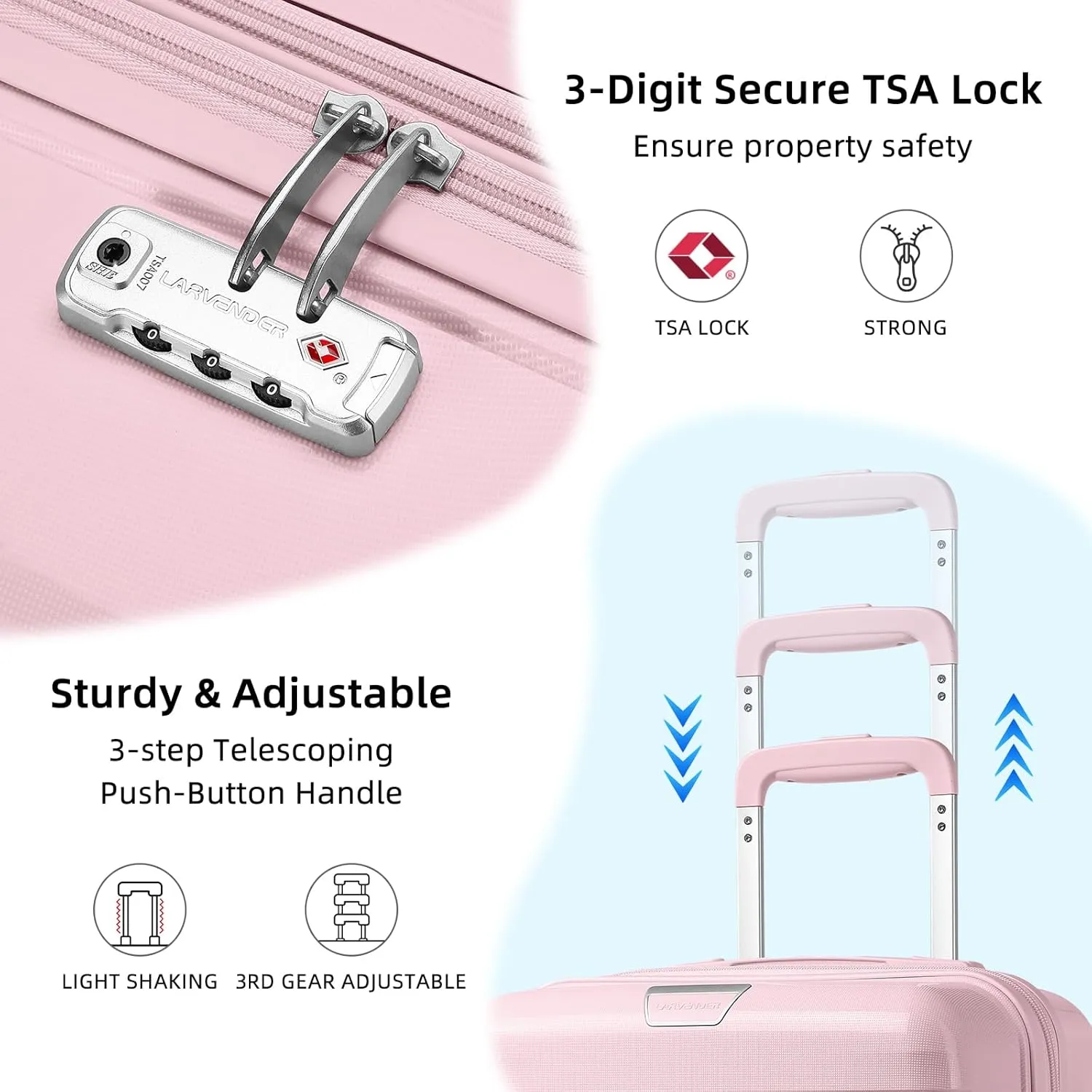 LARVENDER Luggage Sets 5 Piece with Duffel Bag Expandable(Only 28 inch) Hardside PP Carry On Luggage with 360° Spinner Wheels TSA Lock Luggage Sets for Women, Orchid Pink