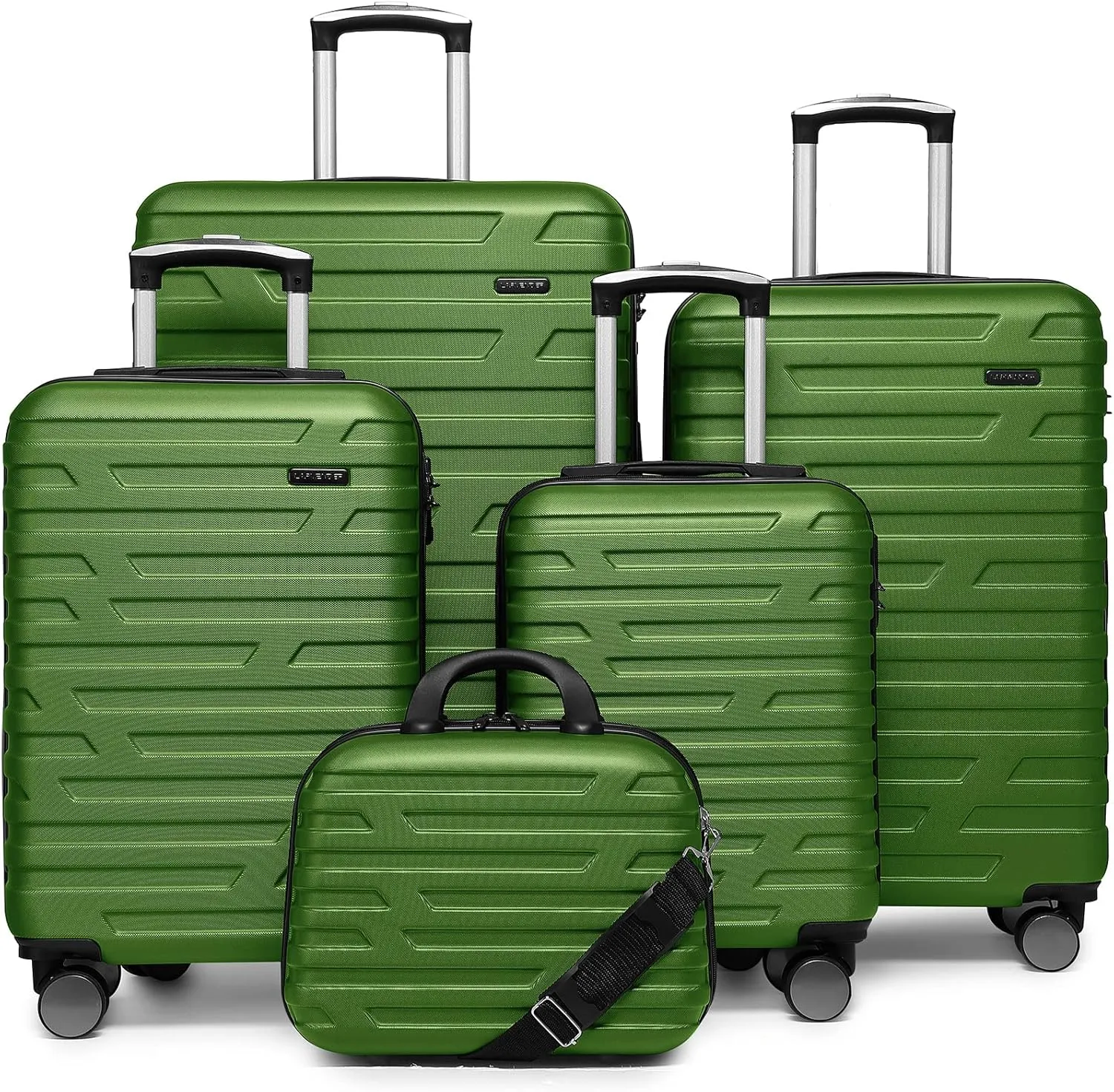 LARVENDER Luggage Sets for Women 5 Piece Hardside Expandable Suitcases with Wheels TSA Lock, Lightweight Travel Carry On Suitcase Set with Cosmetic Case, Army Green