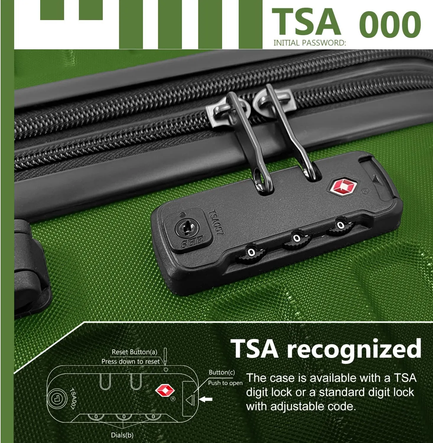 LARVENDER Luggage Sets for Women 5 Piece Hardside Expandable Suitcases with Wheels TSA Lock, Lightweight Travel Carry On Suitcase Set with Cosmetic Case, Army Green
