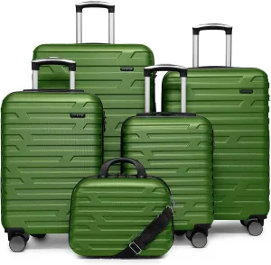 LARVENDER Luggage Sets for Women 5 Piece Hardside Expandable Suitcases with Wheels TSA Lock, Lightweight Travel Carry On Suitcase Set with Cosmetic Case, Army Green