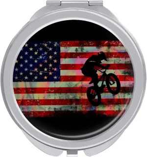 Laser Texture American Flag BMX Compact Mirror Pocket Mirror Portable Mini Makeup Mirror Handheld Double-Sided Magnifying