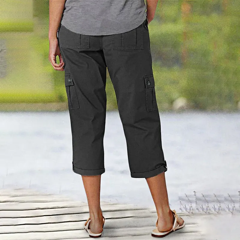 🔥Last Day 80% OFF🔥Multi-Pocket Solid Color Casual Cargo Capri Pants