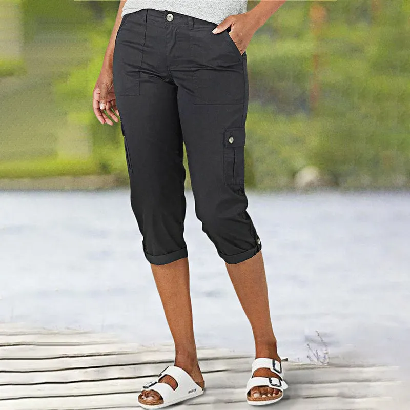 🔥Last Day 80% OFF🔥Multi-Pocket Solid Color Casual Cargo Capri Pants