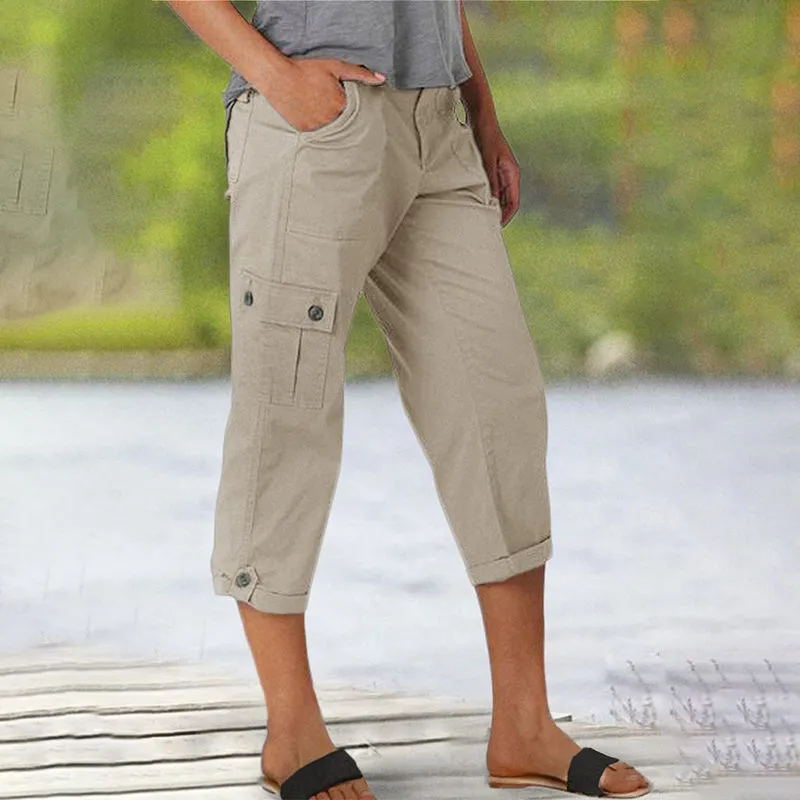🔥Last Day 80% OFF🔥Multi-Pocket Solid Color Casual Cargo Capri Pants